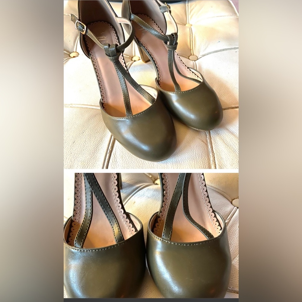 Journee Collection heels Mary Janes olive green sz 9 good condition